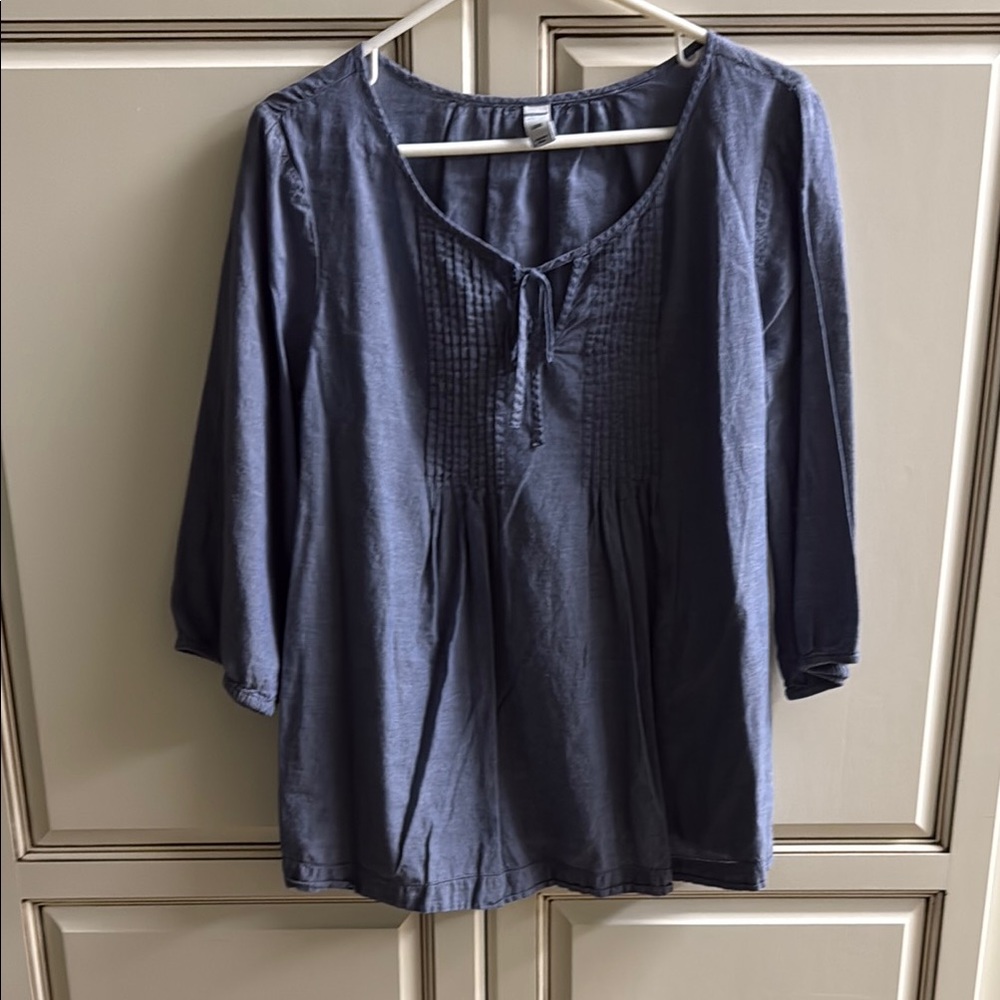 Old Navy Blue 3/4 Sleeve Tie Front Blouse